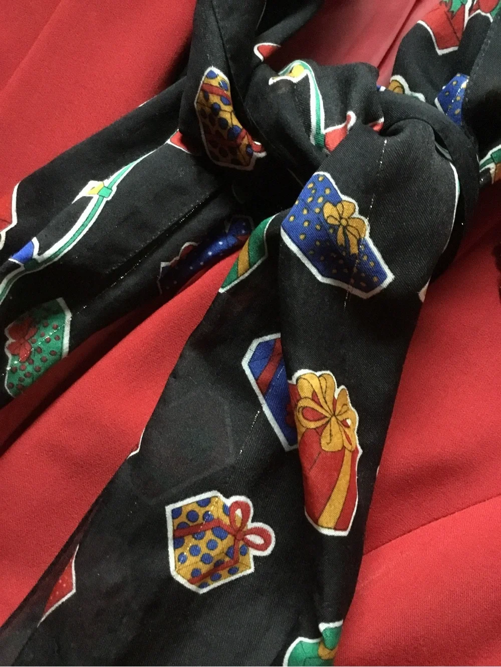 Black Print Silk Polyester Christmas Scarf